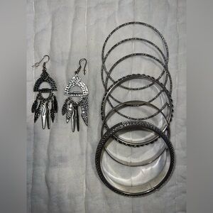 Fashion Jewelry Silver Tone Mixed Lot Aztec tribal Earrings Bangles Bracelets